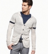 Lighten up your layered look with this featherweight hooded sweater from Armani Jeans.