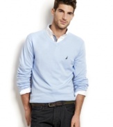 Shed some light on your spring style with this bright light weight v-neck sweater from Nautica.