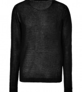 Stylish pullover in fine, pure black linen - Super-soft, medium weave knit - Contrast decorative seams at shoulders and collar - Rib trim at cuffs and hem - Long sleeves and classic crew neck - Slim, straight silhouette - An elegant, versatile basic ideal for work or play - Layer with a t-shirt of blazer and pair with chinos, jeans or suit trousers