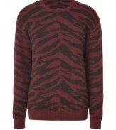 Ultra luxe cashmere gets trend-right edge with this bold zebra striped pullover from Marc Jacobs - Crew neck, long sleeves, all-over zebra print, slim fit, ribbed cuffs and hem - Style with straight leg jeans, a leather jacket, and motorcycle boots