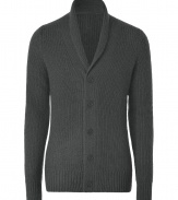 Elegant for downtime or anytime, this stylish cardigan of grey mohair-wool blend is a cozy favorite - Soft and warm feel with a narrow cut, shawl collar, half placket and long sleeves - Favorite piece for everyday - Wear over classic tees with jeans, corduroy or chinos