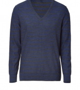 Subtle stripes cover this casual wool pullover from PS Paul Smith - V-neck, long sleeves, slim fit, all-over stripe print - Pair with straight leg jeans, chinos, or slim trousers