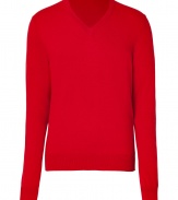 Classically sophisticated, this slim wool-blend pullover from Michael Kors is sure to be a new season staple - V-neck, long sleeves, ribbed hem and cuffs, slim fit - Pair with slim jeans, chinos, or corduroys