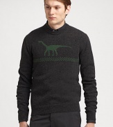 Classic crewneck sweater is elegantly shaped in a smooth wool blend and accented with a contrasting t-rex print.Crewneck50% camel hair/50% woolDry cleanMade in Italy