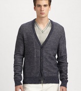 Texture-rich cardigan of sumptuous wool and linen mixes a slub-knit finish with contrasting bands at the collar, cuffs and hem.Button front52% wool/28% polyamide/20%linenDry cleanMade in Italy