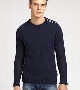 A sumptuously soft cotton blend elevates the comfort and style level of this casual, pullover sweater accented with button detail at the collar.CrewneckRibbed knit cuffs and hem70% cotton/18% acrylic/12% nylonHand washMade in Italy