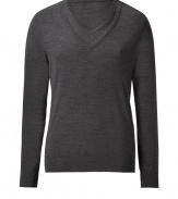 Stylish pullover in fine charcoal grey virgin wool - A classic, slim fitted with long sleeves - Fashionable accent: the double V-neck - A dream of a basic, classy and casual - A hit combination with jeans, business trousers, chinos