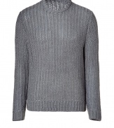 Stylish steel grey merino wool sweater from Marc by Marc Jacobs - This classic pullover is a cold weather must-have- Slim, modern style in a luxe loose knit wool - Stylish crew neck cut - Pair with relaxed fit jeans, a pea coat, and desert boots