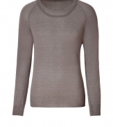 Stylish pullover in fine, pure taupe cotton - Supremely soft and lightweight - Fashionable skinny cut, fitted through torso - Long sleeves with decorative seams - Classic crew neck with trompe loeil collar - A chic twist on a modern classic - Pair with jeans, chinos or dress trousers