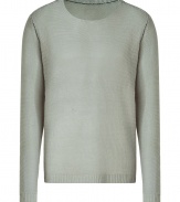 Stylish pullover in fine, pure pale grey linen - Super-soft, medium weave knit - Contrast decorative seams at shoulders and collar - Rib trim at cuffs and hem - Long sleeves and classic crew neck - Slim, straight silhouette - An elegant, versatile basic ideal for work or play - Layer with a t-shirt of blazer and pair with chinos, jeans or suit trousers