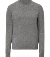 Quietly elegant and effortlessly cool, Jil Sanders light grey wool pullover raises the bar on everyday indispensables - Classic crew neck style, in a soft, densely woven medium-weight Italian wool - Rib trim at cuffs, collar and sleeves - Slim, straight cut - Versatile and polished, seamlessly transitions from work to weekend - pair with slim trousers, chinos or dark denim