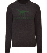 Whimsical goes luxe with this dinosaur-printed pullover from Jil Sander - Crew neck, long sleeves, slim fit, knitted dinosaur and stripe print - Pair with jeans and retro-inspired trainers