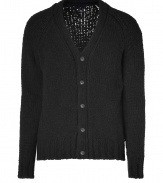 Old-school cool gets a super soft remix in Closeds black chunky knit cardigan, perfect for layering over sleek daytime separates - V-neckline, long sleeves, ribbed trim, button-down front - Contemporary straight fit - Wear with tees and broken-in jeans, or with button-downs, tailored trousers, and favorite fashion sneakers