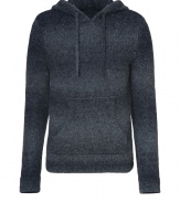 Casual looks get a kick of cool with James Perses variegated knit hoodie - Drawstring hood, long sleeves, kangaroo pocket - Slim fit - Wear with jeans, a puffy parka and sneakers