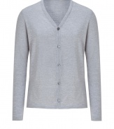 With a cool grey hue and immaculate finishing, Jil Sanders wool cardigan is a classic and luxurious choice - High V-neckline, long sleeves, button-down front - Slim fit - Wear with a button-down, tailored trousers and lace-ups