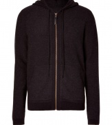 Finish your casual look on a luxe note with Eduns super soft black hoodie, detailed with tonal trim for an understated modern edge - Drawstring hood, long sleeves, zippered front, split kangaroo pockets, darker tonal trim - Classic straight fit - Team with everything from flannels and jeans to graphic print tees and sneakers