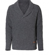 Work a luxe note into your casual look with Burberry Brits timeless classic ribbed shawl collar pullover - Shawl collar, cable knit long sleeves, ribbed body - Modern slim fit - Wear with jeans and tees, or with button-downs and cords