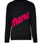 A bold neon-hued logo detail informs this stylish wool pullover from Marc by Marc Jacobs - Crew neck, long sleeves, bright logo detail - Slim fit - Style with straight leg jeans, a modern parka, and boots