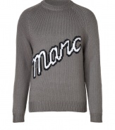 A bold monochromatic logo detail informs this stylish wool pullover from Marc by Marc Jacobs - Crew neck, long sleeves, logo detail - Slim fit - Style with straight leg jeans, a modern parka, and boots