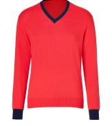 Both bright and contemporary with its nautical hues, Etros V-neck pullover is as chic as it is versatile - V-neckline, long sleeves, navy trim - Modern slim fit - Wear with tailored trousers and a sleek button-down