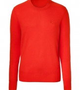 Channel preppy style with a luxe finish in Burberry Brits super soft cashmere pullover - Round neckline, long sleeves, tonal logo embroidered at chest, ribbed trim - Slim fit - Wear with dark wash jeans, a white shirt and lace-ups