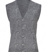 Perfect for layering under bright tailored blazers, Etros paisley print knit vest is a handsome way to wear the brands iconic look - V-neckline, button-down front - Slim fit - Wear with a button-down, tailored trousers and a brightly hued blazer