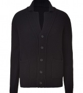 Cozy but cool, this luxe wool shawl collar cardigan from Jil Sander will uplift even your must casual basics - Shawl collar with small spread collar, front button placket with ribbed knit panel, patch pockets, all-over texturized knit, ribbed hem and cuffs -  Wear with straight leg jeans, a graphic tee and trainers