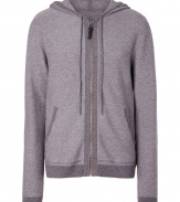 Finish your casual look on a luxe note with Eduns super soft heather grey hoodie, detailed with tonal trim for an understated modern edge - Drawstring hood, long sleeves, zippered front, split kangaroo pockets, darker tonal trim - Classic straight fit - Team with everything from flannels and jeans to graphic print tees and sneakers