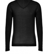 Give your city look an ultra modern redux with Costume Nationals black V-neck pullover - V-neckline, long sleeves, back seam detailing, fine ribbed trim - Contemporary slim, straight fit - Team with tailored trousers and minimalist leather jackets