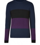 Work a bold colorblock into your knitwear collection with Marc by Marc Jacobs luxe modern iteration pure merino wool - Round neckline, long sleeves, fine ribbed trim - Slim fit - Wear with slim fit trousers and leather boots