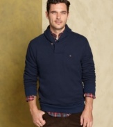 Don't let your fall fashion sink. Let this shawl collar sweater from Tommy Hilfiger buoy your layered look.