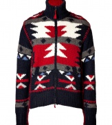 Finish your outdoor look in eye-catching style with Parajumpers super soft chunky knit zippered cardigan - Stand-up collar, long sleeves, laced red trim, two-way front zip with red pull, front slit pockets - Classic slim fit - Pair with sporty outerwear and edgy weather boots for that rugged outdoorsy finish