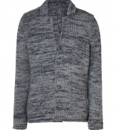 Finish your look on a cool modern note with Closeds soft grey and navy marled knit cardigan, the perfect fusion of cozy and contemporary - Spread collar, buttoned notched lapel, long sleeves, button-down front, patch pockets - Modern straight slim fit - Wear with bright scarves and favorite jeans, or blazer style with sleek button-downs and sharply tailored trousers