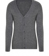 Old-school cool gets a decidedly modern finish in Neil Barretts super soft grey V-neck cardigan - V-neckline, long sleeves, fine ribbed trim, button-down front - Shorter slim fit - Pair with tailored trousers and chic lace-ups for work