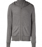 Stylish heather grey wool zip hoodie - This sporty and sophisticated hoodie is comfortable and luxe - A perfect wardrobe staple, this hoodie is great for layering - Pair with an all-weather jacket, jeans, and motorcycle boots - Style with a t-shirt, distressed jeans, and trainers