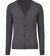 This slim wool cardigan from Jil sander is better than your average basic - V-neck, front button placket, long sleeves, slim fit - Wear with straight leg jeans, a graphic tee and trainers