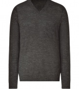 Bring comfort and cool style to your casual look with this wool-blend pullover from Vince - V-neck, long sleeves, slim fit - Pair with straight leg jeans and a leather jacket