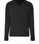 Military-inspired accents add a trend-right flair to this wool sweater from Belstaff - V-neckline, long sleeves, ribbed knit, quilted details at shoulders, grommet side embellishment - Wear with jeans, corduroys, or chinos