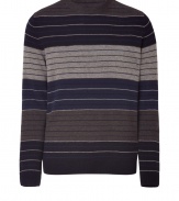 Fine sweater in grey-blue striped wool-camel hair blend - Classic, narrow cut with round neck and long sleeves - Favorite, versatile choice for everyday - Wear with jeans, cords or business pants -- solo or as a layering piece