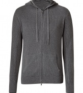 Casual hoodie jacket in a grey cotton blend - Classic hoodie cut, slim, sporty with long sleeves, zipper and slanted pockets - Stylish stripe lining - A fave basic for leisure, sports, clubs - All-arounder, suitable for all casual looks, whether with sport pants, jeans or chinos