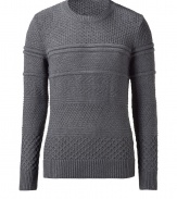 Stylish pullover in a fine, grey wool blend - Fashionably patterned knit - Slim fitted, with long sleeves and rib-knit cuffs - A dream of a basic, classy and casual - A hit combination with jeans, business trousers, khakis