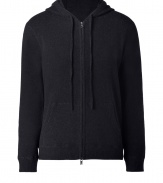 Luxurious black felted wool zip-up hoodie from Vince - This updated hoodie will add instant style to your everyday basics - Lavish wool-and-angora-blend with a modern, slim fit - Wear with a cotton henley and chinos - Try with a plaid button-down, jeans, and motorcycle boots