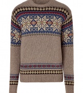 Cold-weather stylish Nordic cotton pullover from Ralph Lauren - This Norwegian-style pullover brings high style to cold climates - Slim fit, red and blue design, crew neckline - Style with cargo pants, trainers, and a military-inspired jacket