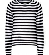 Super stylish black and white striped sweater from D&G Dolce & Gabbana - Channel Jail House Rock in this luxe striped sweater - All-over stripe print, slim fit, crew neck - Wear with straight leg jeans, a leather jacket, and motorcycle boots