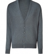 Stylish cardigan in fine, pure charcoal grey cotton - Super-soft, densely woven fabric feels great against the skin - Elegant, deep v-neck and rib trim at cuffs and hem - Button placket extends from chest to hem - Straight, slim cut - A polished, versatile basic in any wardrobe - Dress up with a button down, ankle-cropped trousers and leather lace-ups, or go for a more casual look with a t-shirt, jeans and trainers