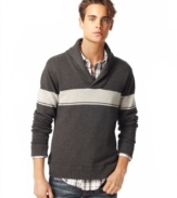 Keep yourself warm and keep your style on point with this shawl-collar sweater from American Rag.