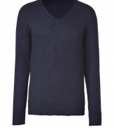 Elegant, streamlined staples anchor any wardrobe, and this dark blue pullover from Marc Jacobs proves a ready addition to any closet - Crafted from a soft, lighter-weight virgin wool and alpaca blend - Slim, straight cut - V-neck and rib trim at hem and cuffs - Seamlessly transitions from work to weekend and pairs perfectly with jeans, chinos, cords or dress trousers