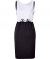 An elegant sheath dress made ​.​.of polyester - Fashionable, contrasting black and white look channels an inner Audrey Hepburn - Clean lines - Decorative triple loop bow front - Feminine fit with small gathers at the waist - Pair with red sandals and a clutch