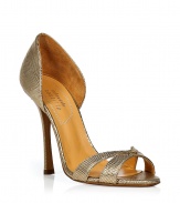 Bring sophisticated glamour to your warm weather look with these ultra-luxe metallic sandals from Edmundo Castillo - Crisscross front, textured metallic leather, ultra-high stiletto heel - Wear with a sleek sheath dress and heels or pair with a party-perfect frock