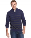 Stripes carry you through the day in style with this comfortable 1/4-zip sweater from Alfani.